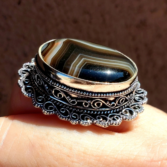 New Botswana Agate Antique Design 925 Silver Statement Ring. - Picture 13 of 15